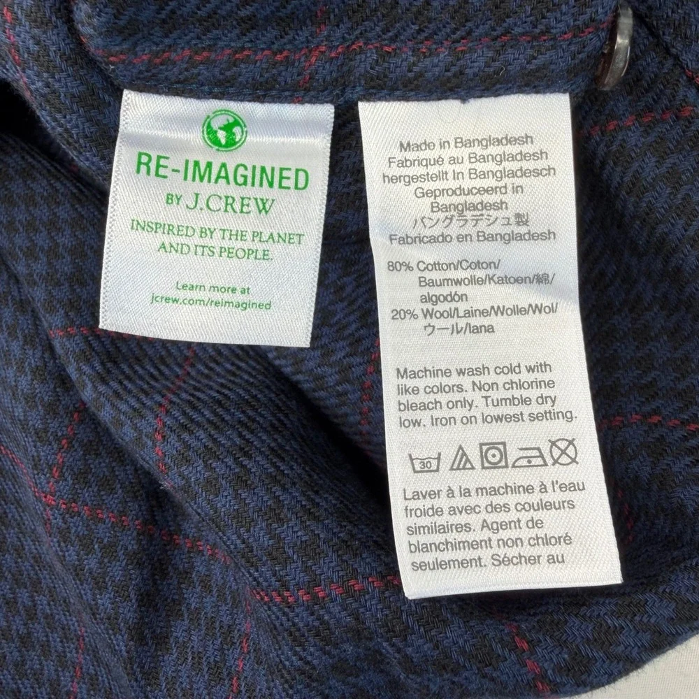 J Crew Mens Cotton Wool Flannel Shirt Elbow Patches Slim Large Blue Heritage Dad